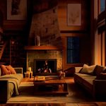 Deep Sleep with Rain Thunders and Crackling Fireplace in a Cozy Living Room